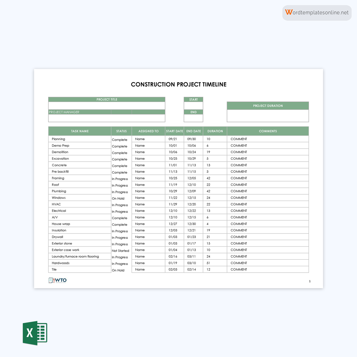 Free Project management template in excel