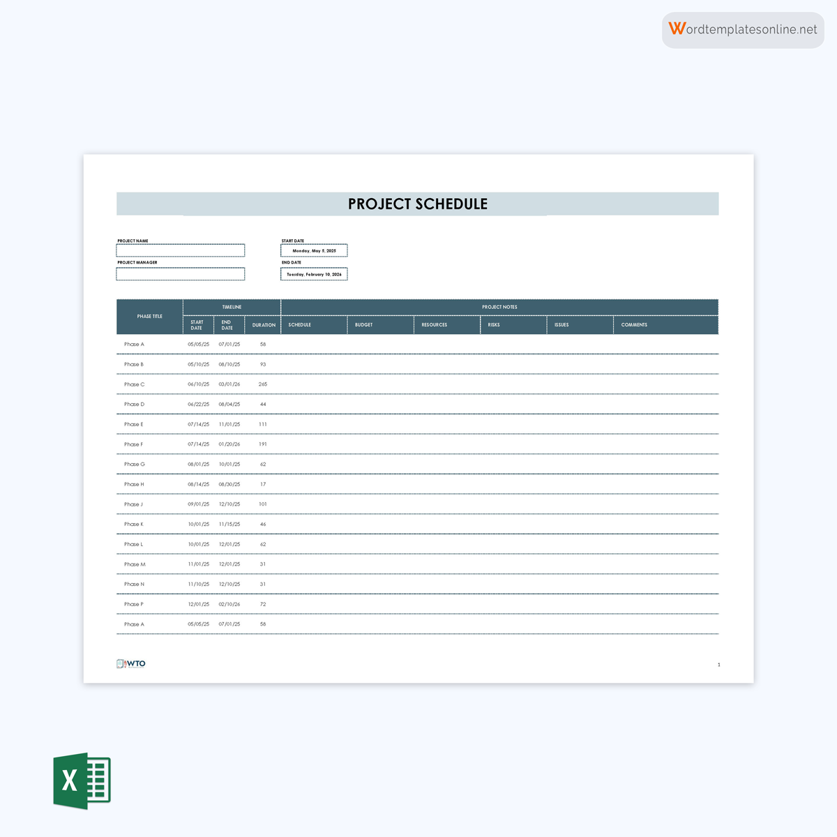 Free Project management schedule template