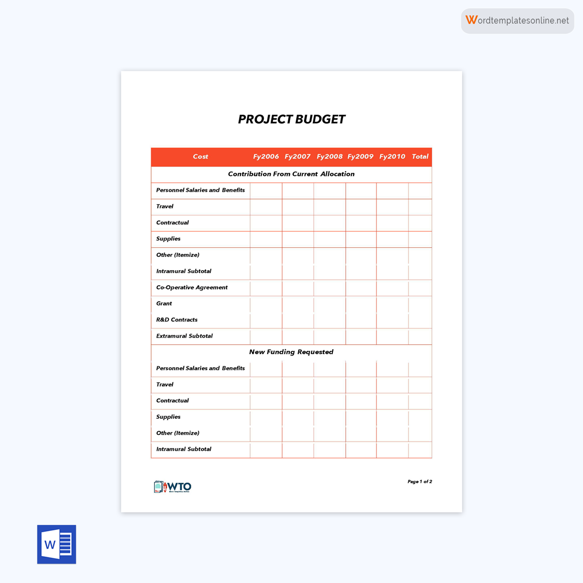 Free project budget template 01- Word File