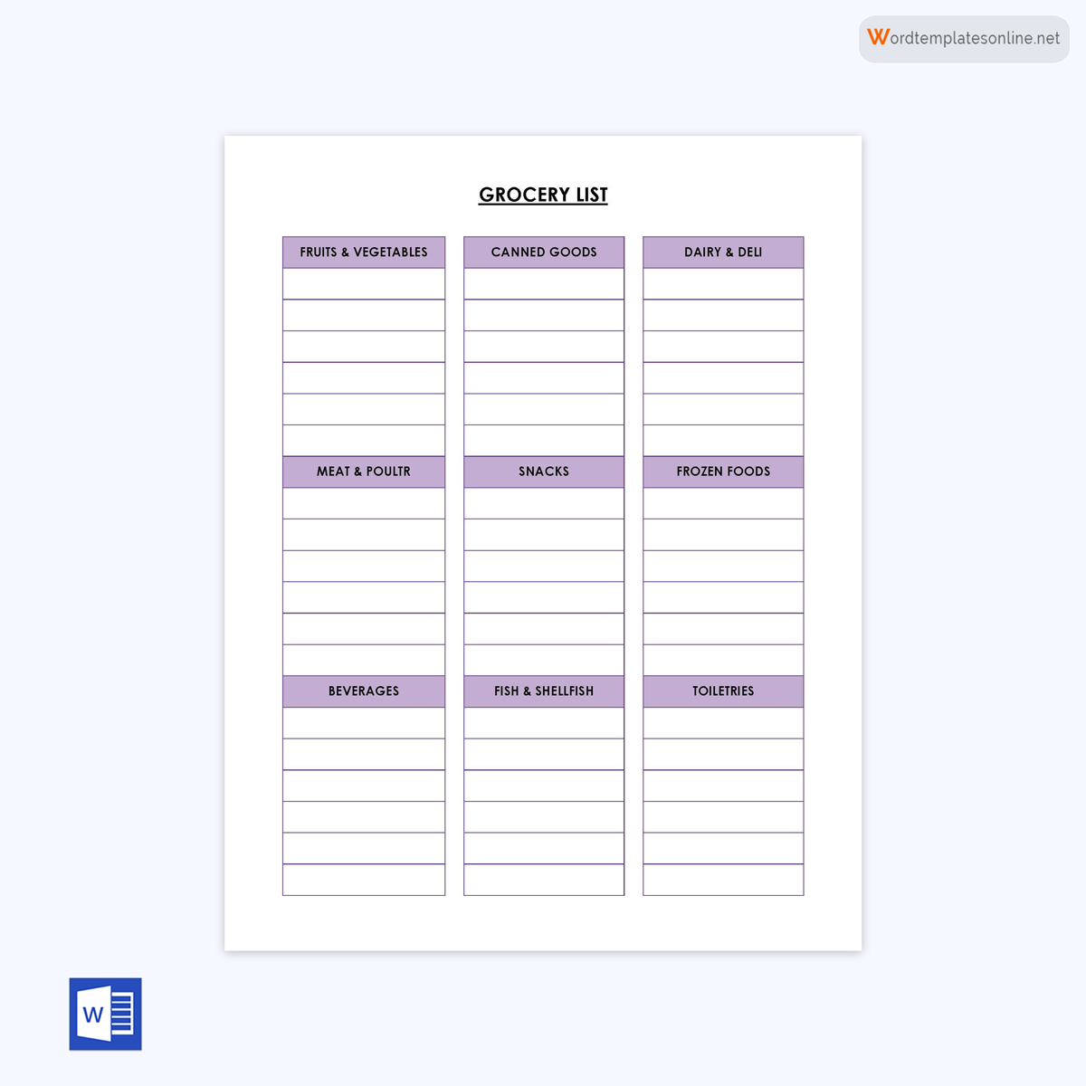 Great Customizable Grocery List Template 01 for Word File