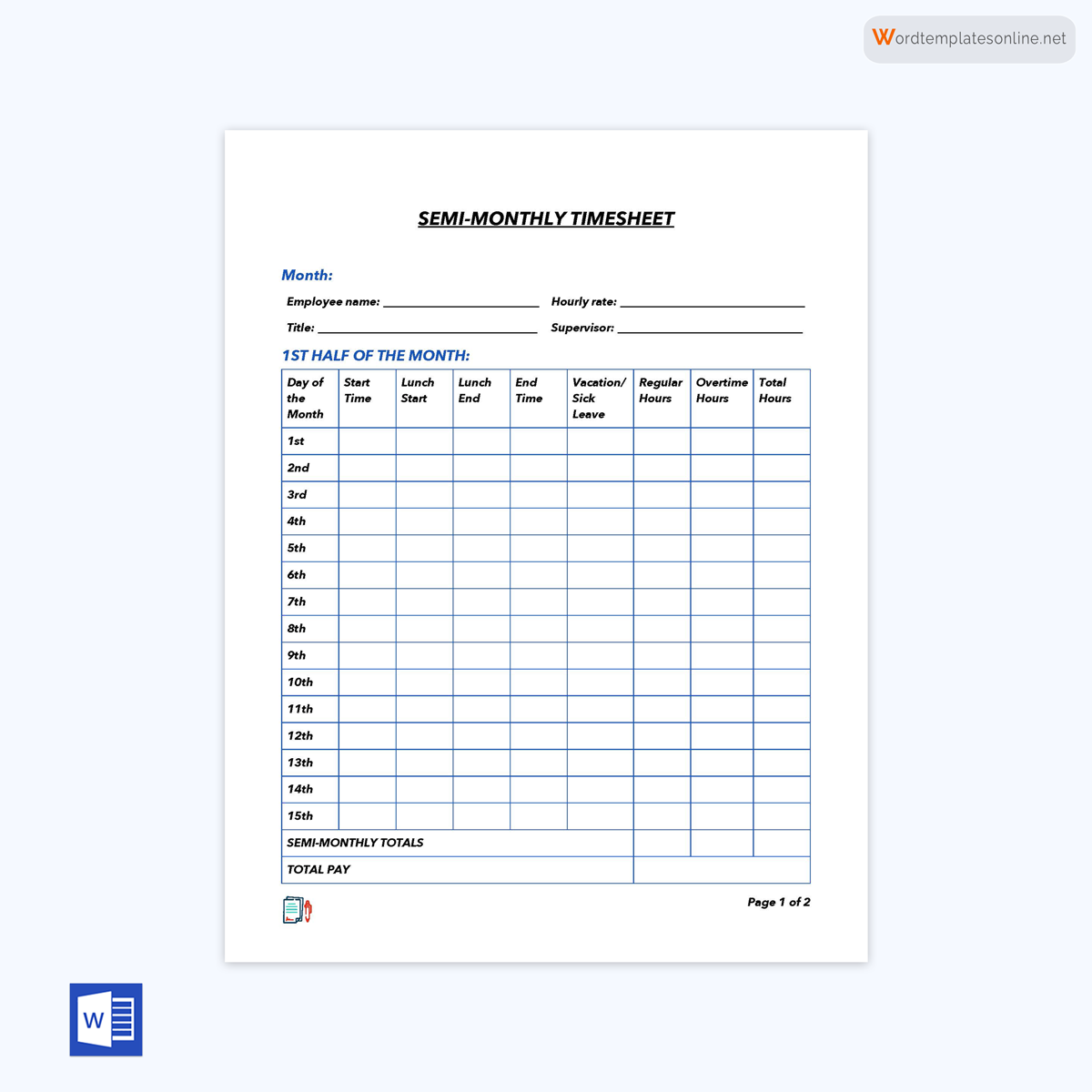 Free Time Log Template 10 for Word