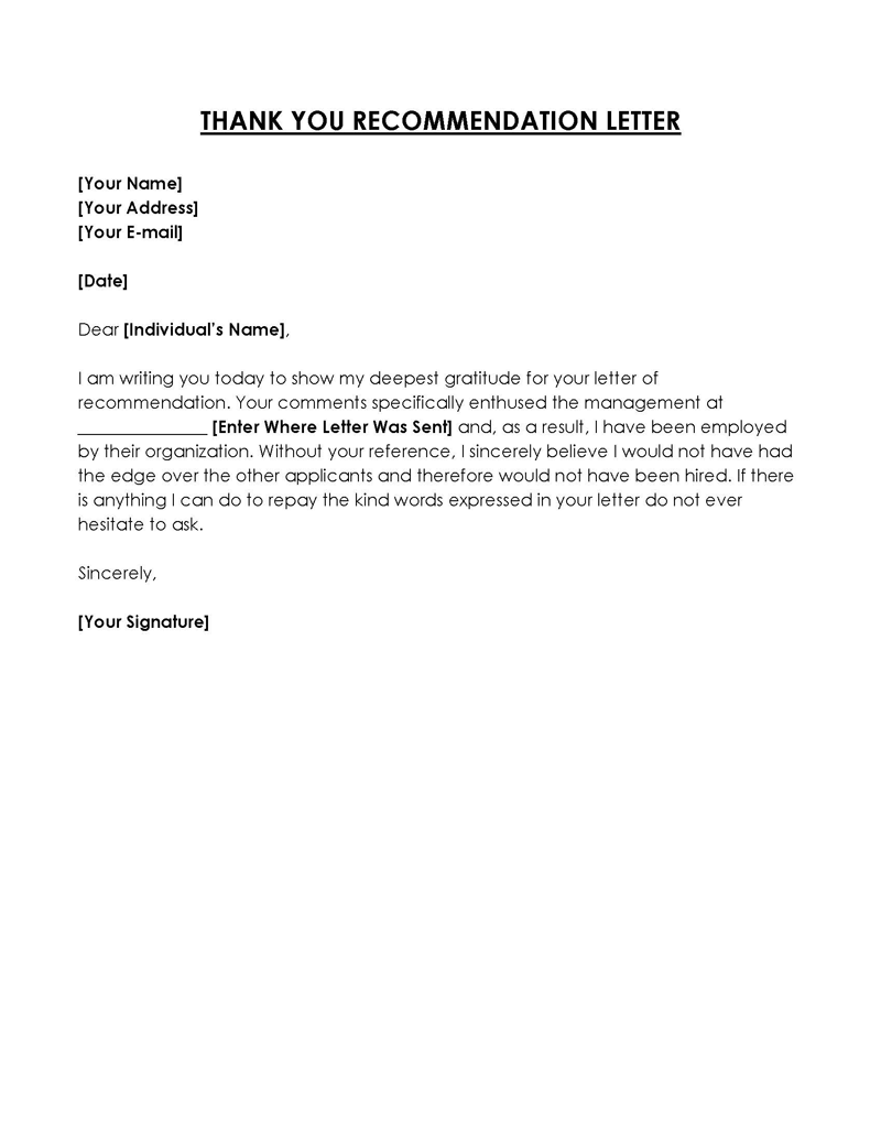 
thank you note for letter of recommendation graduate