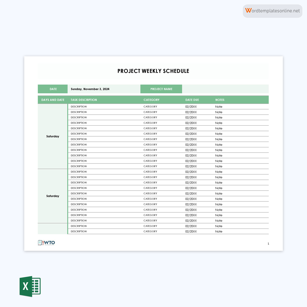 Project timetable template in excel Format