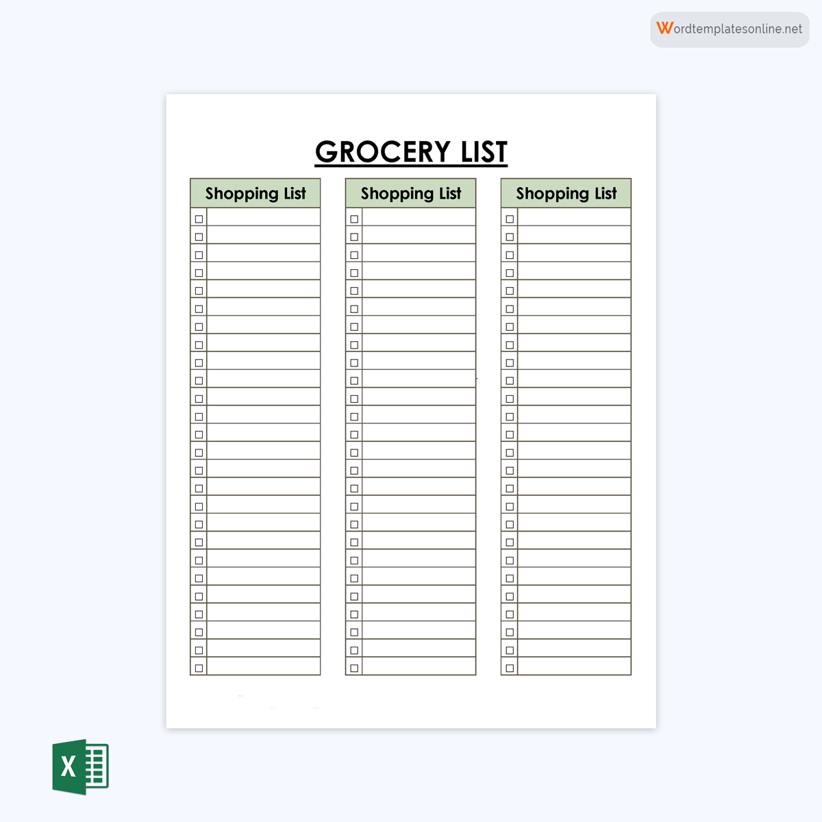 Free Fillable Grocery List Template 12 for Excel Sheet