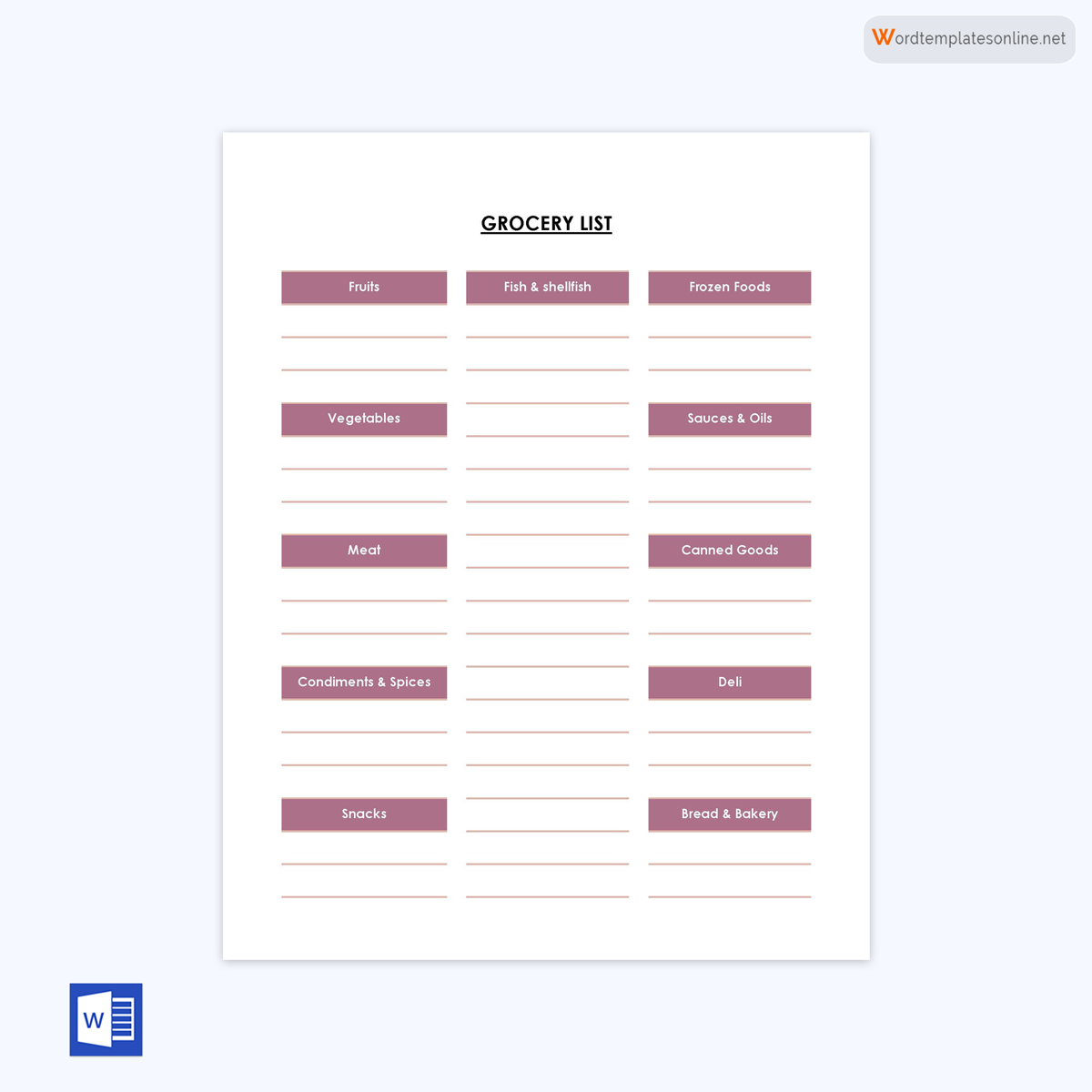 Great Customizable Grocery List Template 02 for Word File