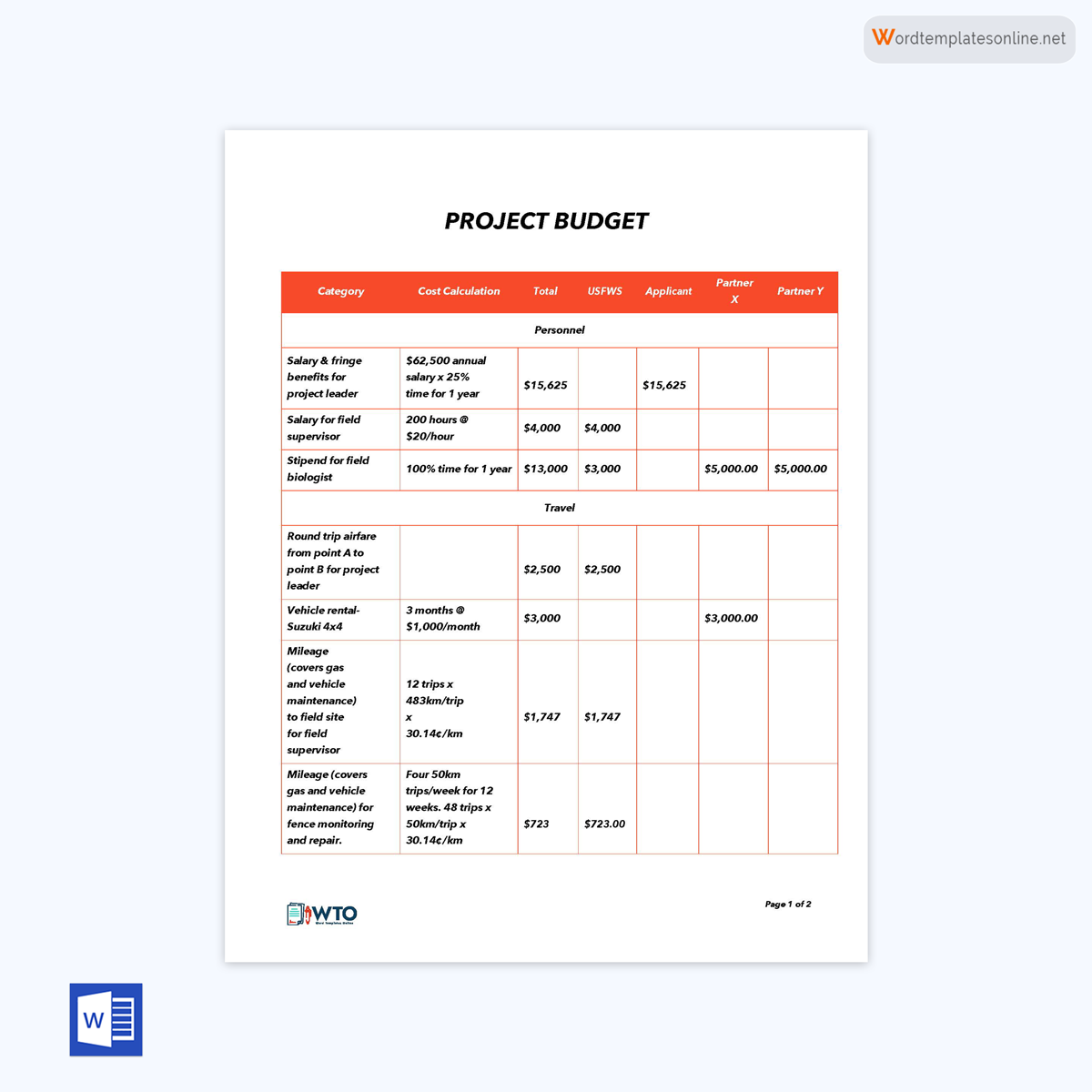 Project budget template in Word 03