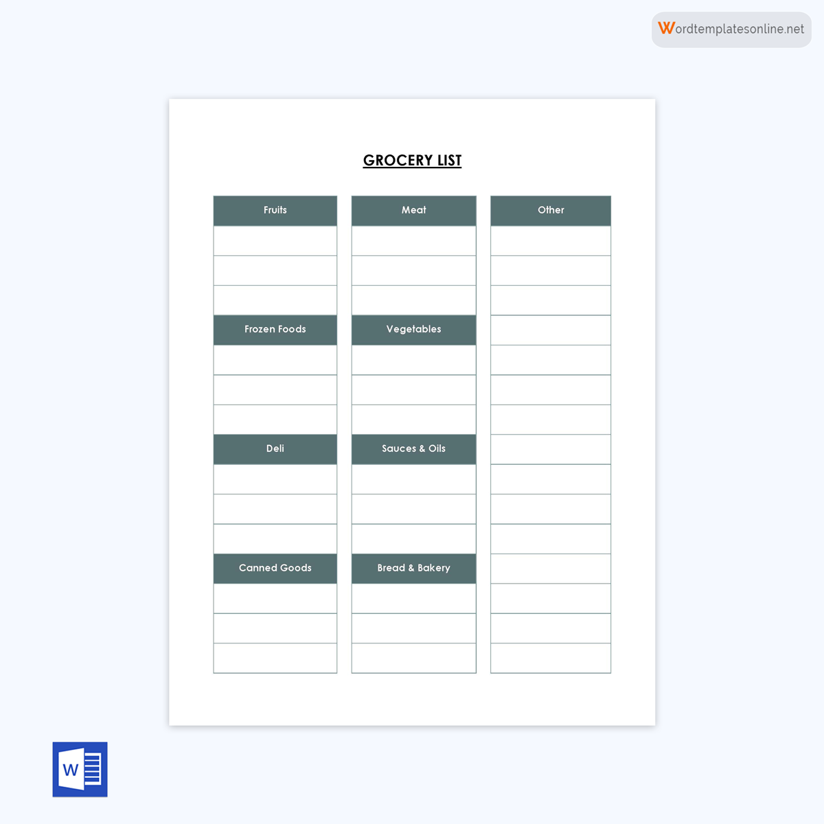 Great Customizable Grocery List Template 03 for Word File