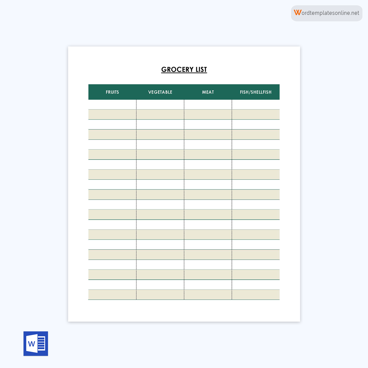 Great Customizable Grocery List Template 04 for Word File