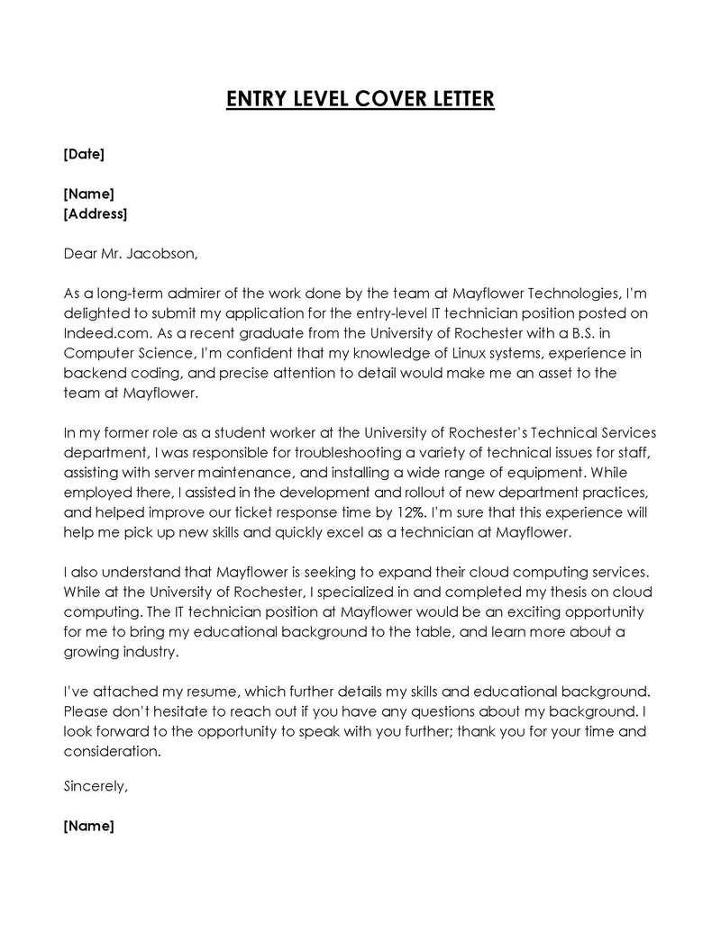 Cover letter sample for job application in Word format 