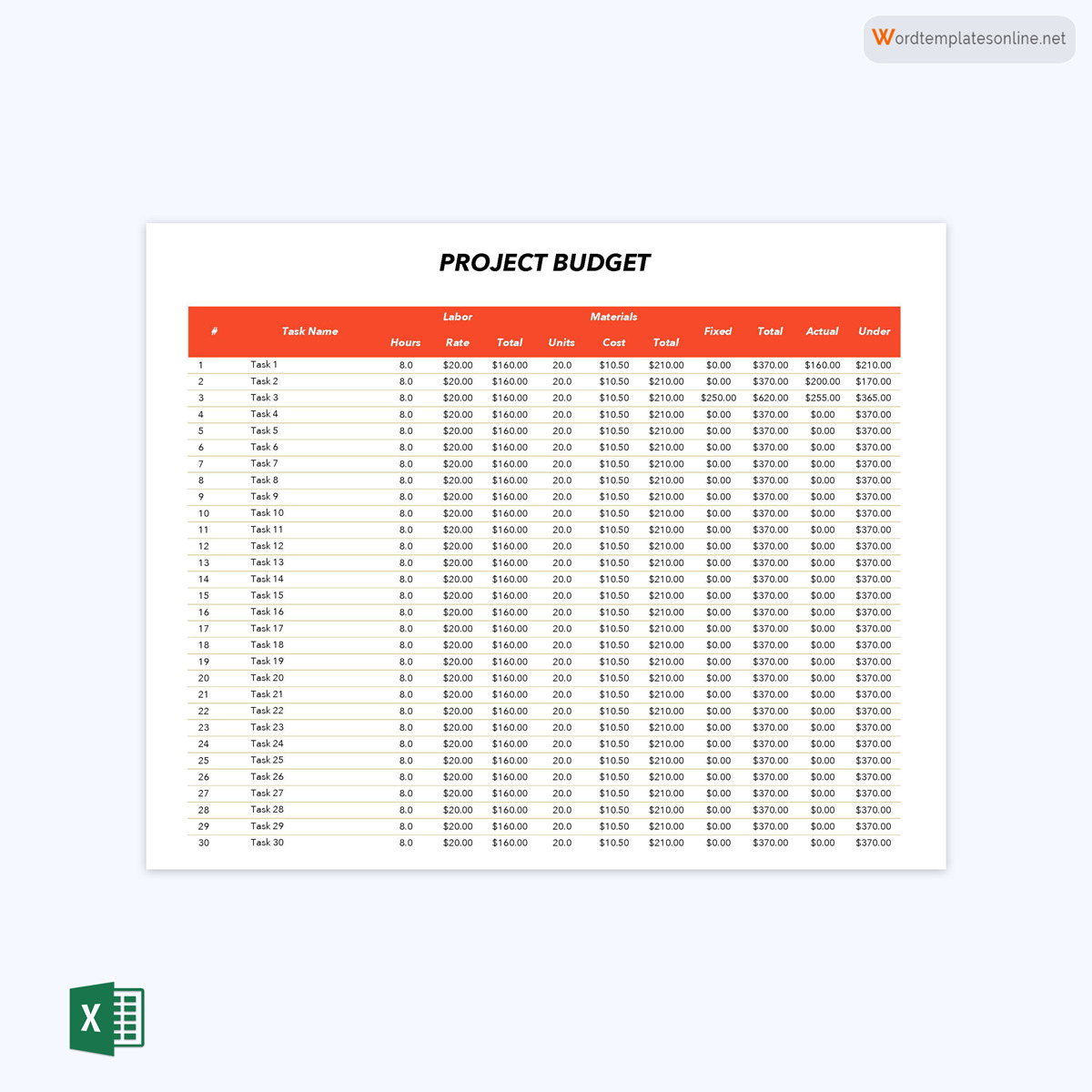 Downloadable project budget template 06