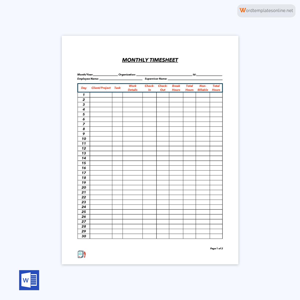 Time log sheet word-09