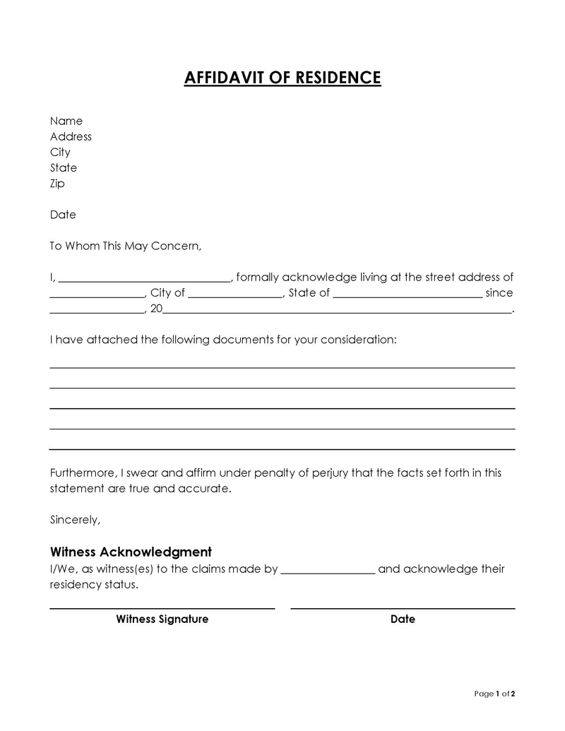 Affidavit of Residence