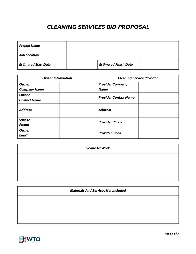 free Cleaning services Bid Proposal template