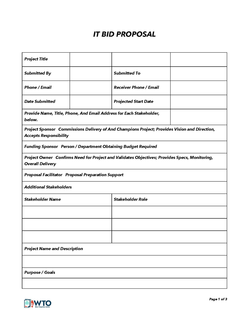 printable IT Bid Proposal template- word file
