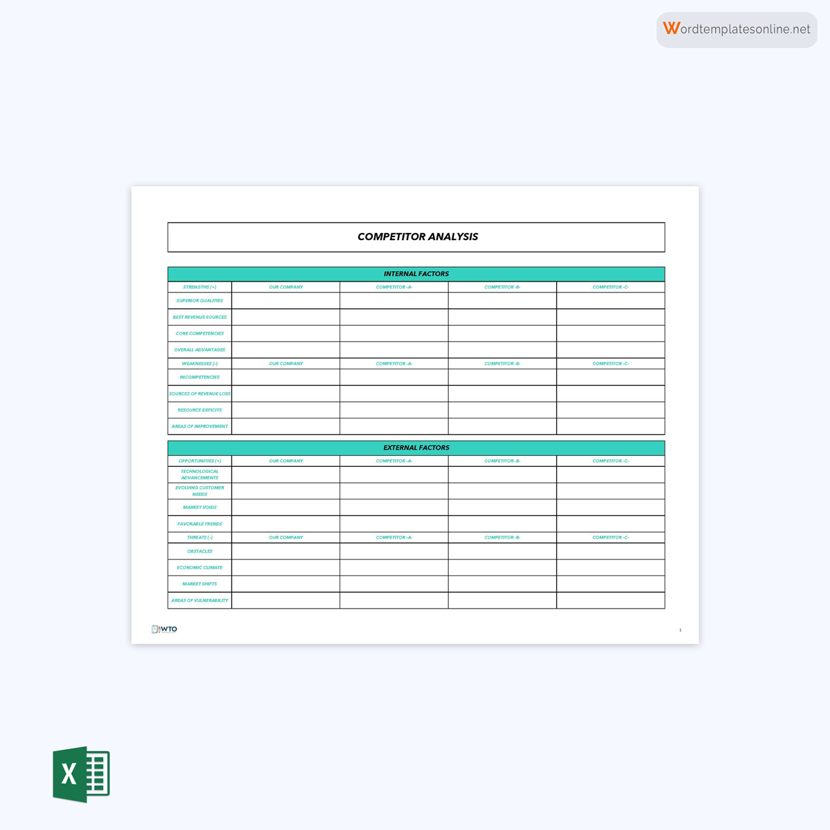 Free Editable General Competitive Analysis Template 08 for Excel Sheet