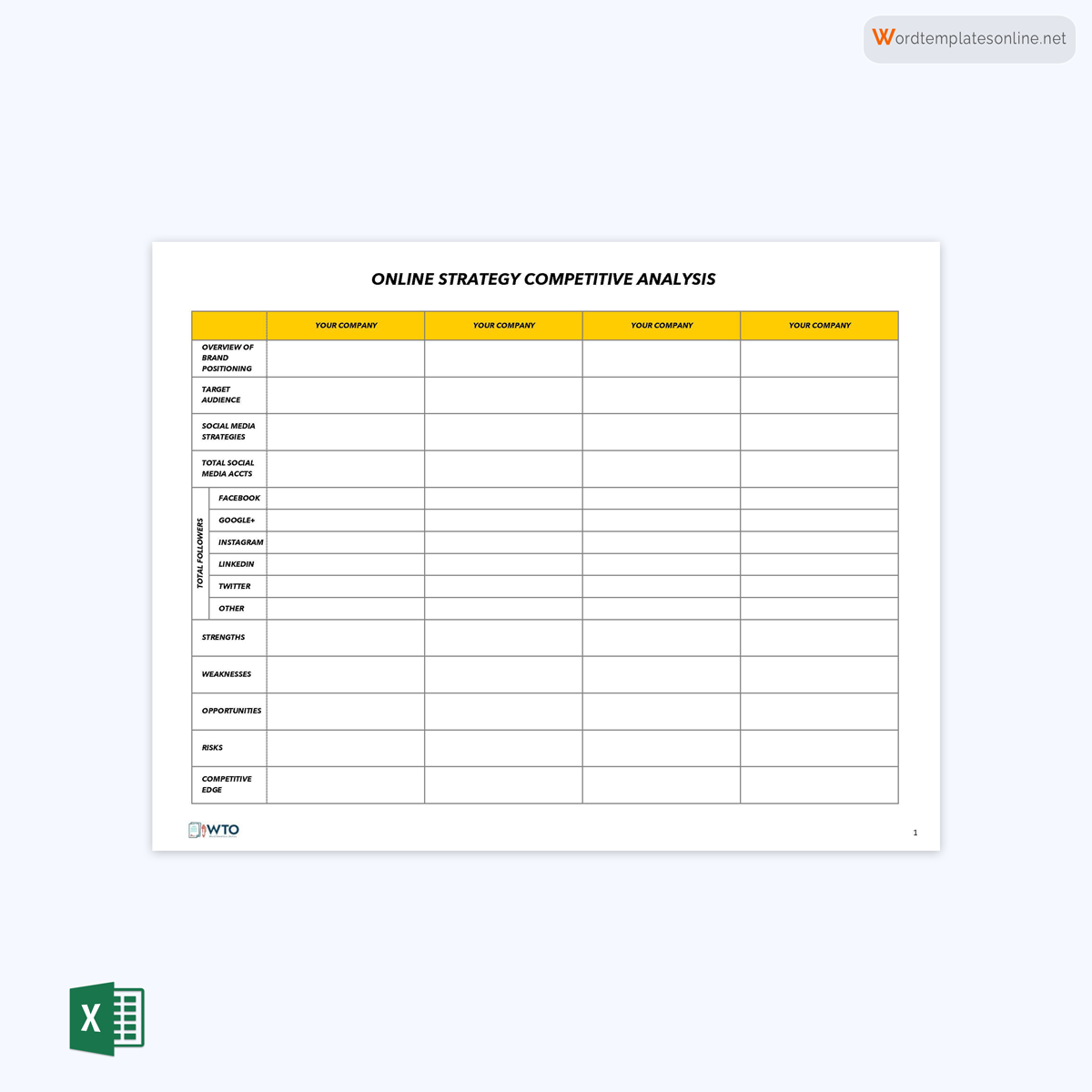 Free Editable Online Strategy Competitive Analysis Template for Excel Sheet