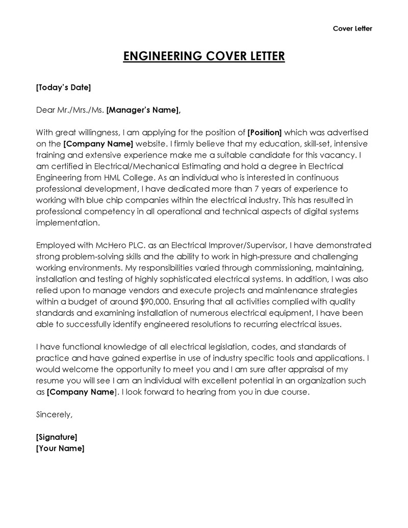 
cover letter engineering entry level