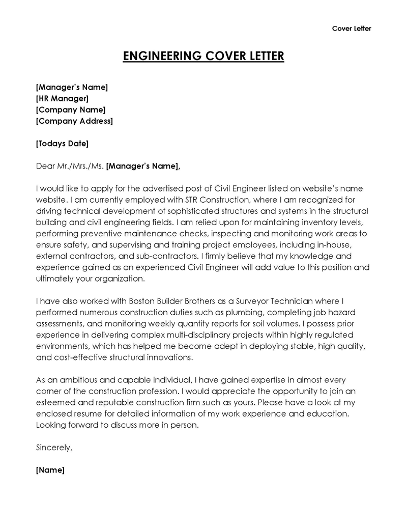 
best engineering cover letter