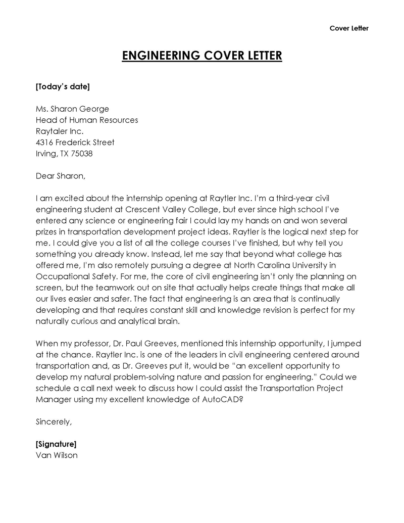 best engineering cover letter