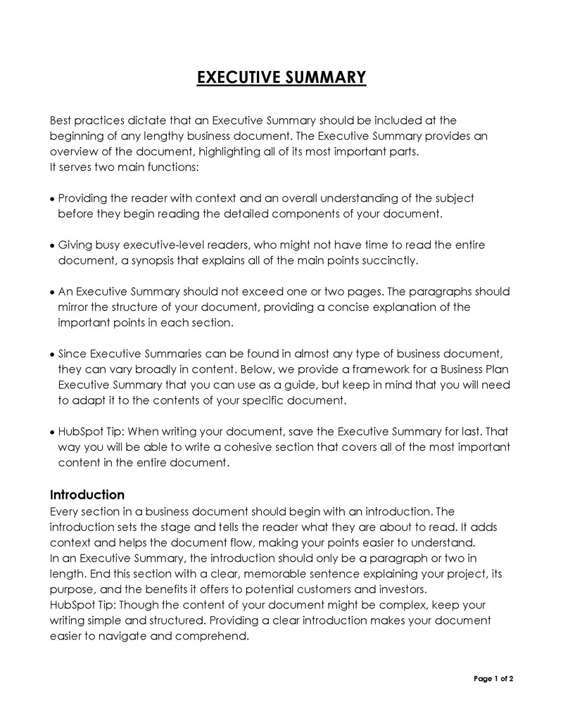 Executive summary sample PDF
