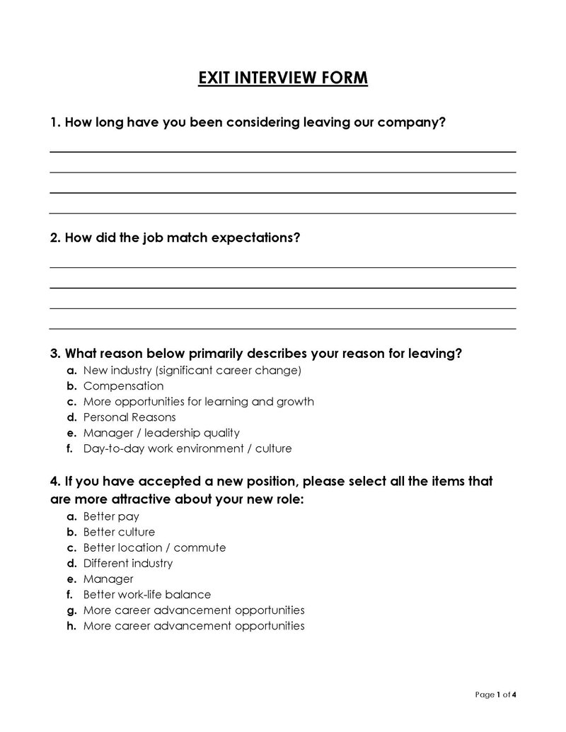Comprehensive Editable Exit Interview Form 01 for Word File