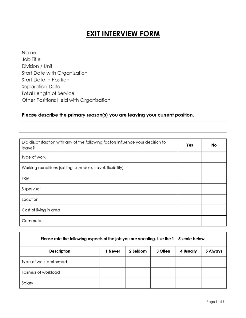 Comprehensive Editable Exit Interview Form 03 for Word File