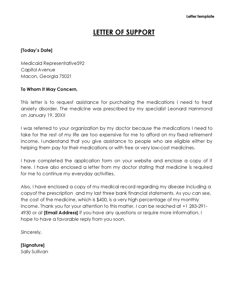 
Letter of support for student
