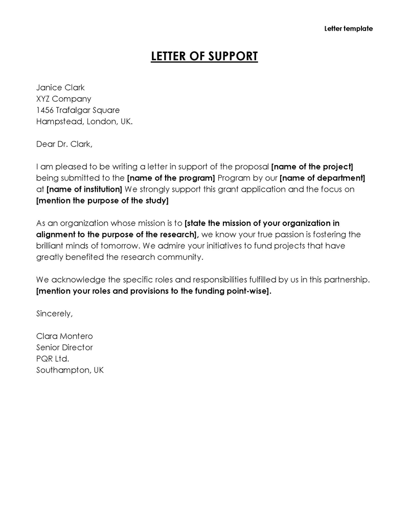
letter of support template immigration
