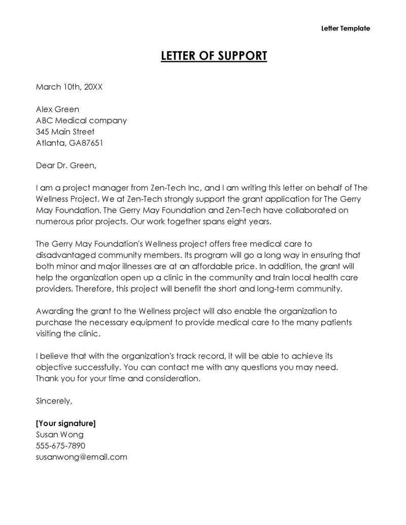 
Letter of support for business

