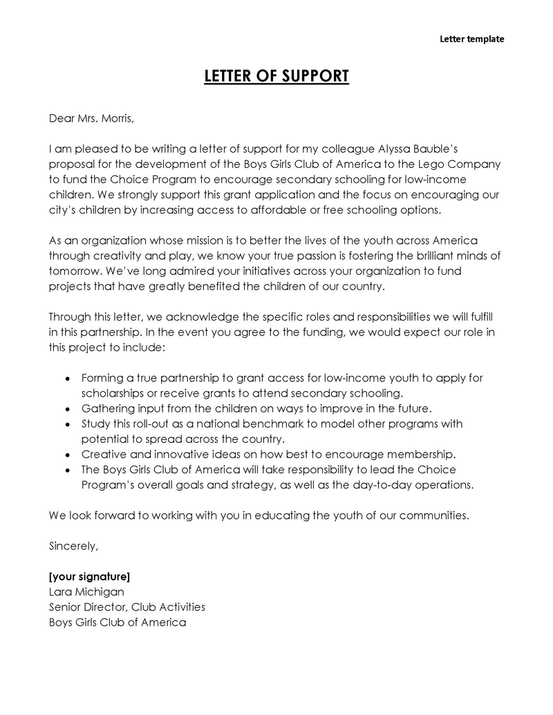 
letter of support template immigration
