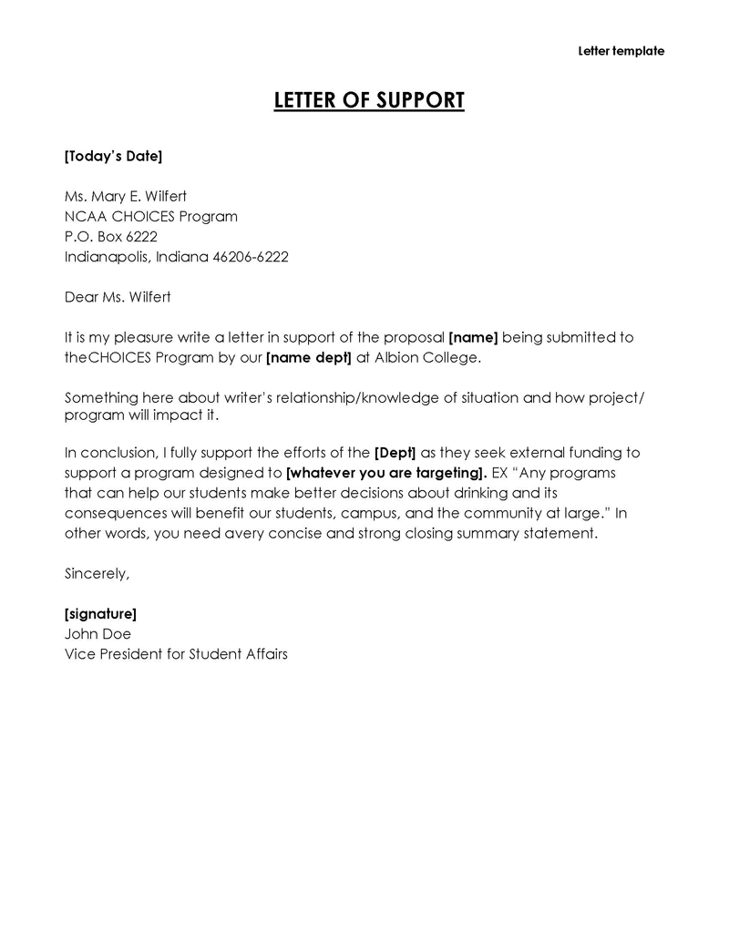 
Letter of support for family member
