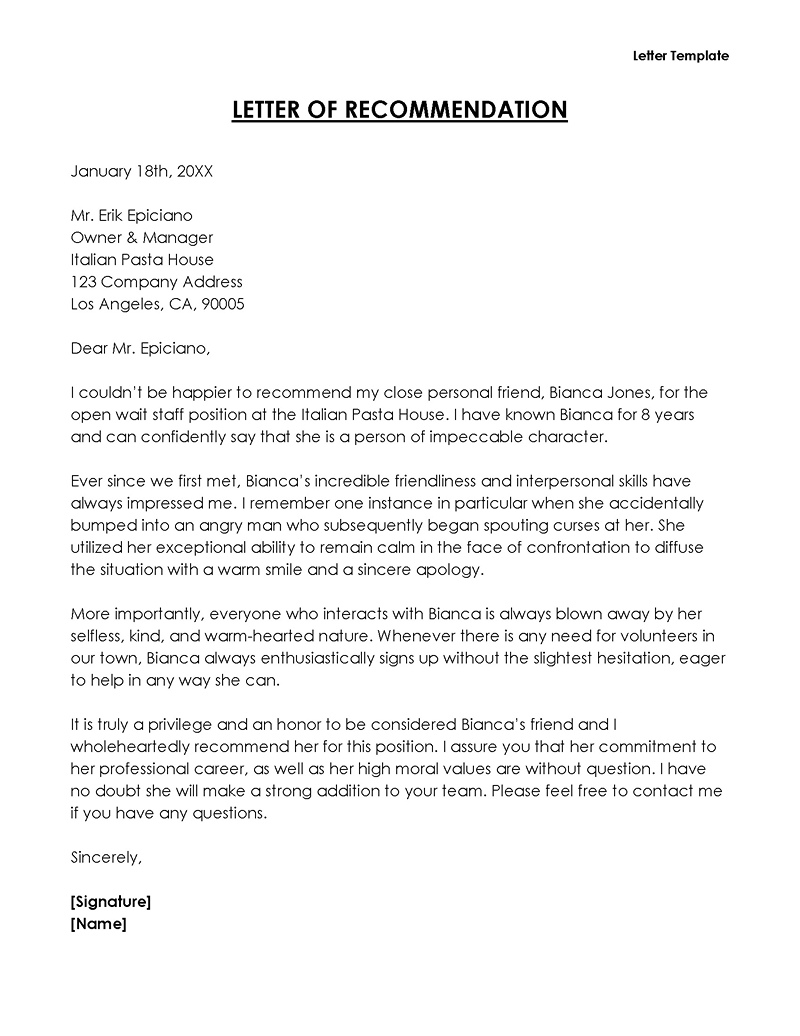 Editable Letter of Recommendation Template 03 for Word File