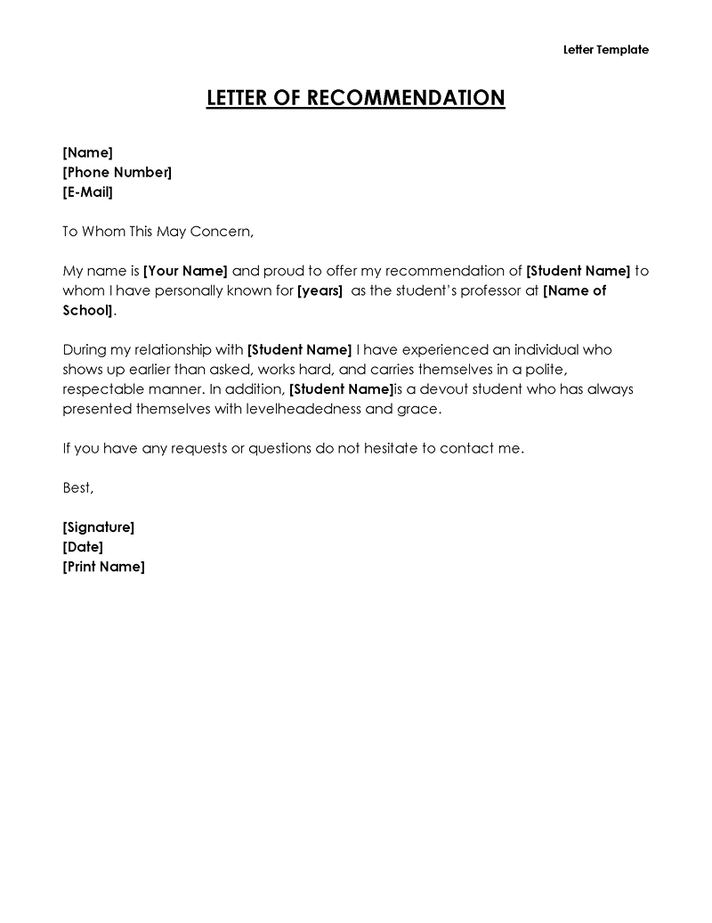 Letter of recommendation template -04
