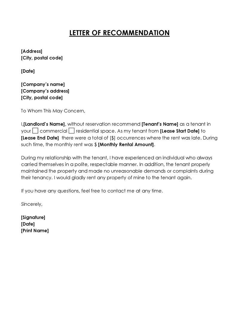 Printable Letter of Recommendation Template 07 for Word File