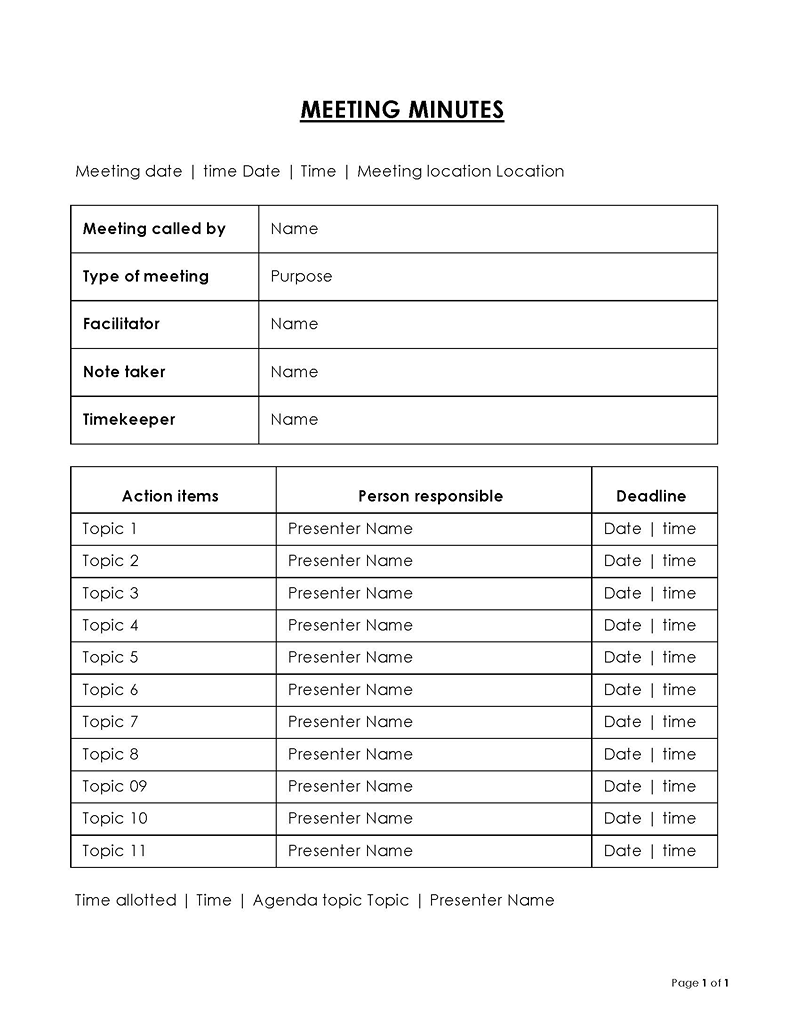 meeting minutes template word