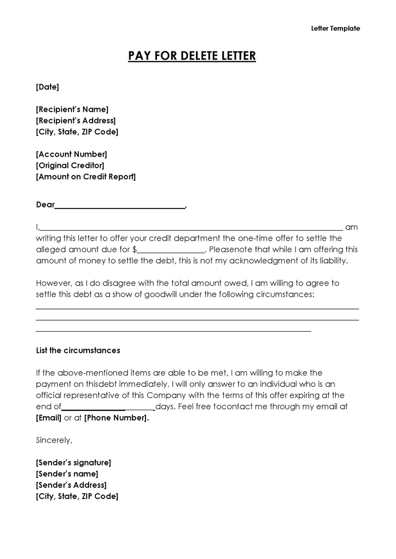Free Pay for Delete Letter Template 10 for Word