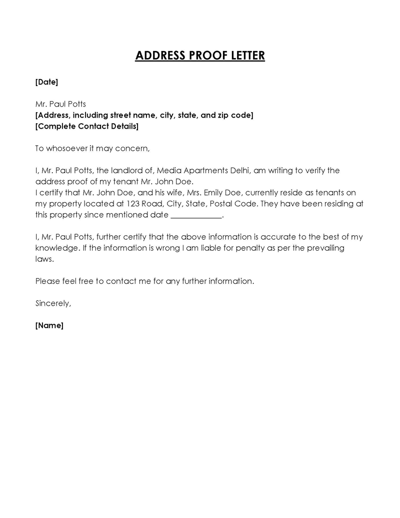 Proof of residency letter PDF
