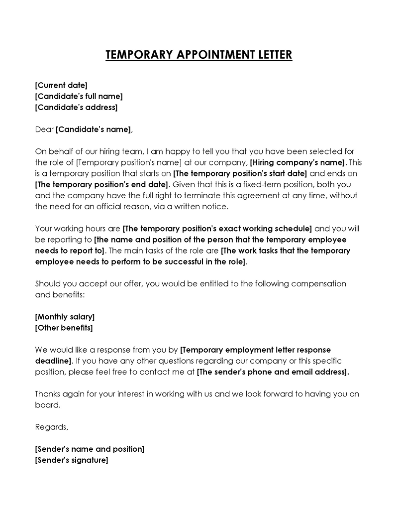 Acting appointment letter sample 