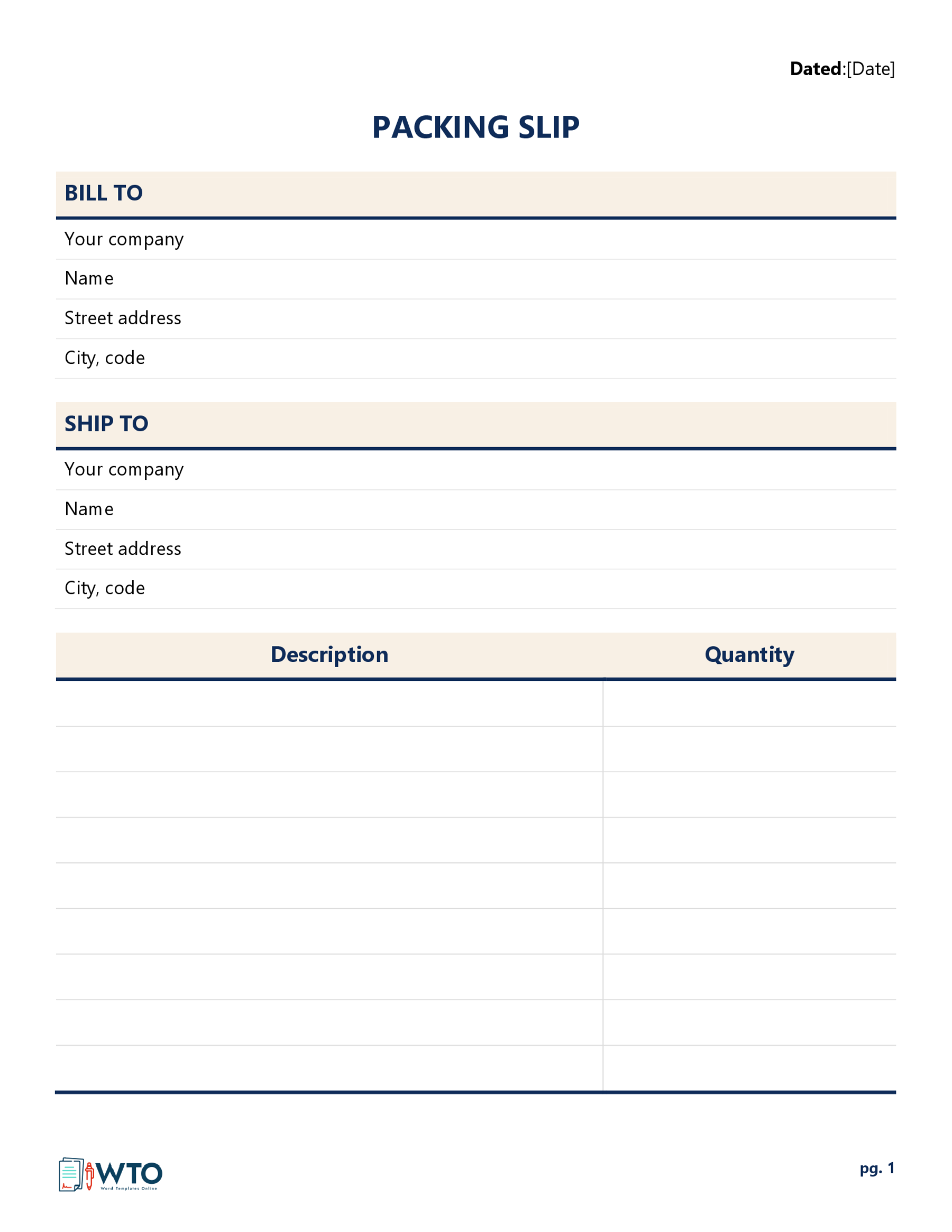 Free Downloadable Packing Slip Template 04 for Word Document