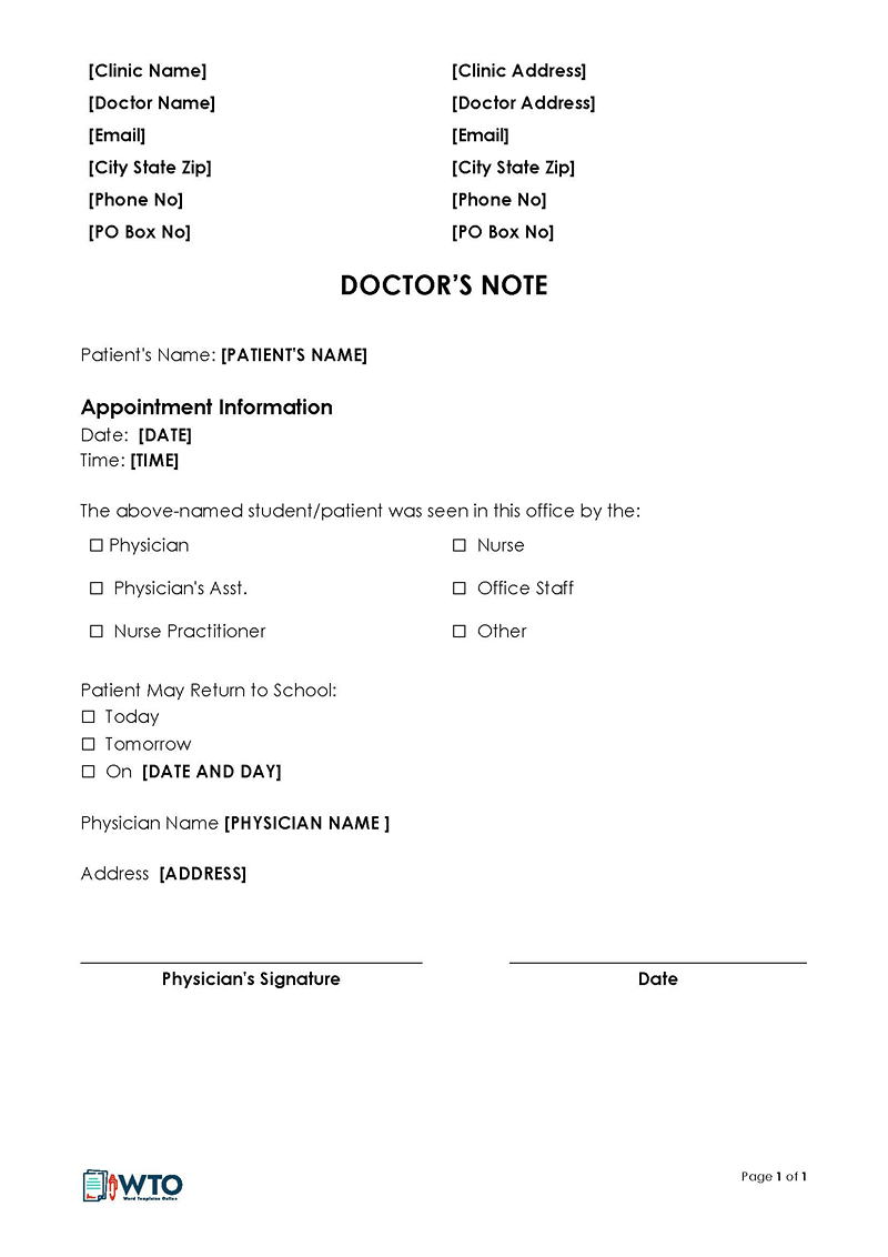 Editable Doctors Note for School Sample