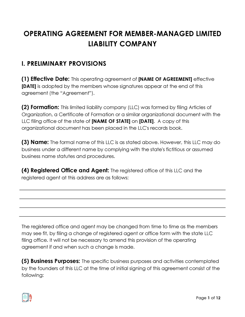 Professional LLC Operating Agreement Word Template