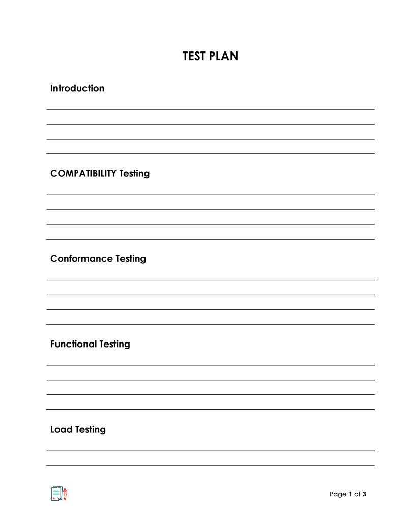 Free Downloadable Test Plan Template 01 for Word Format