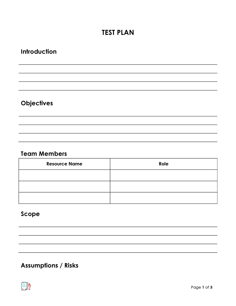 Free Downloadable Test Plan Template 02 for Word Document