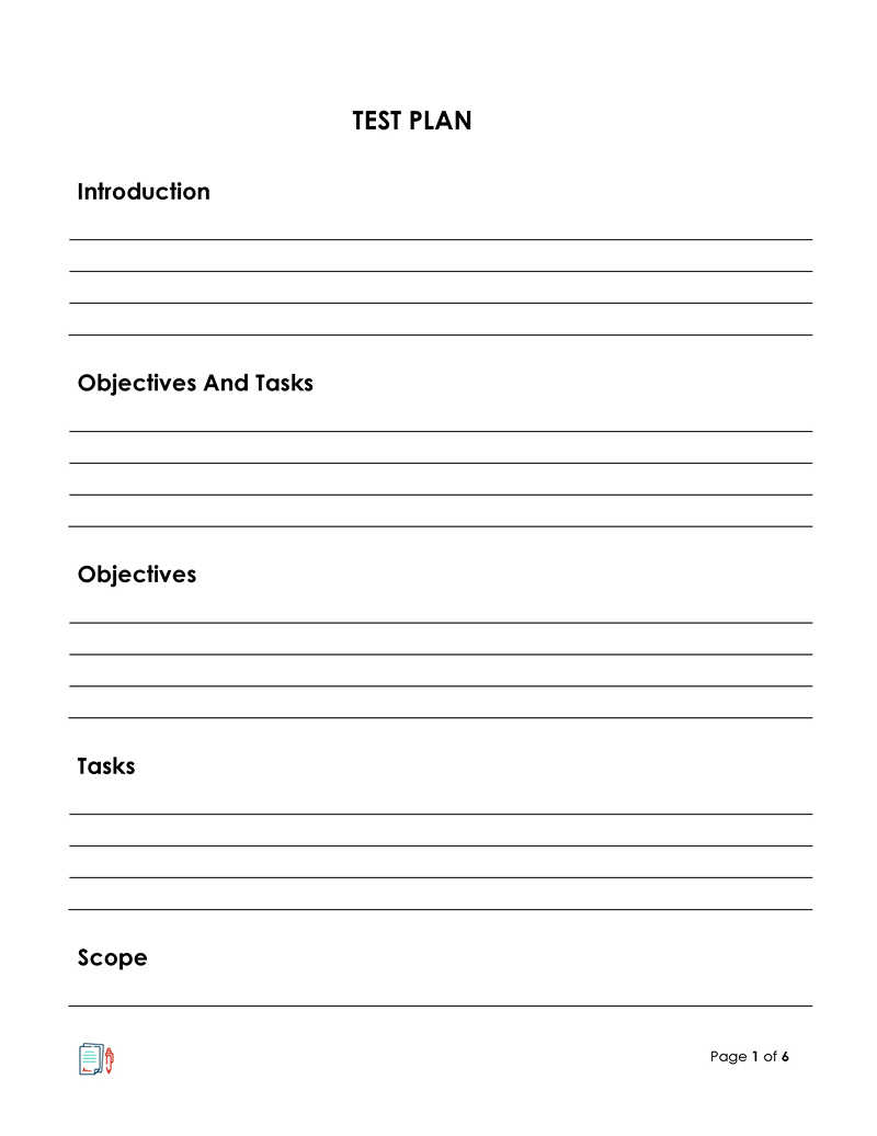 Free Downloadable Test Plan Template 03 for Word Document