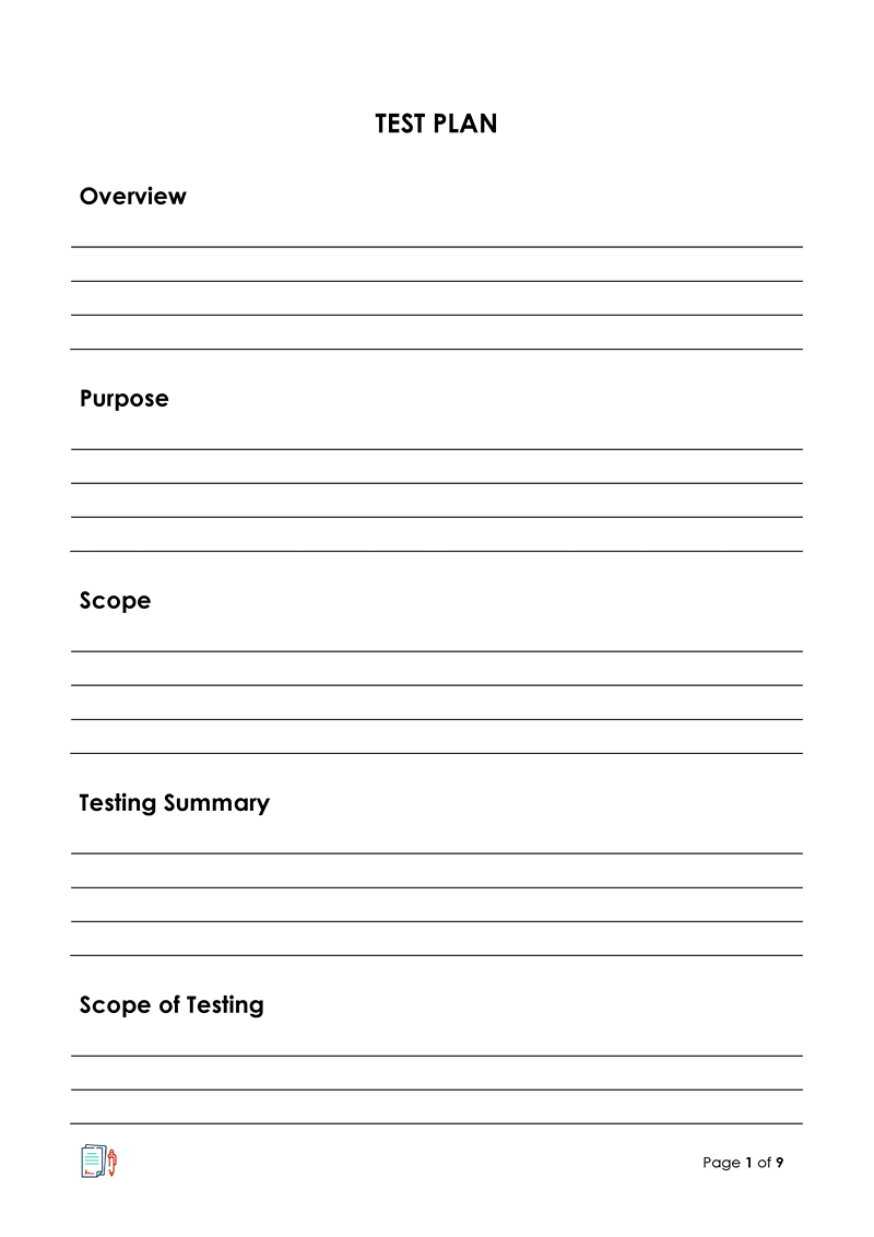 Free Downloadable Test Plan Template 04 for Word Document