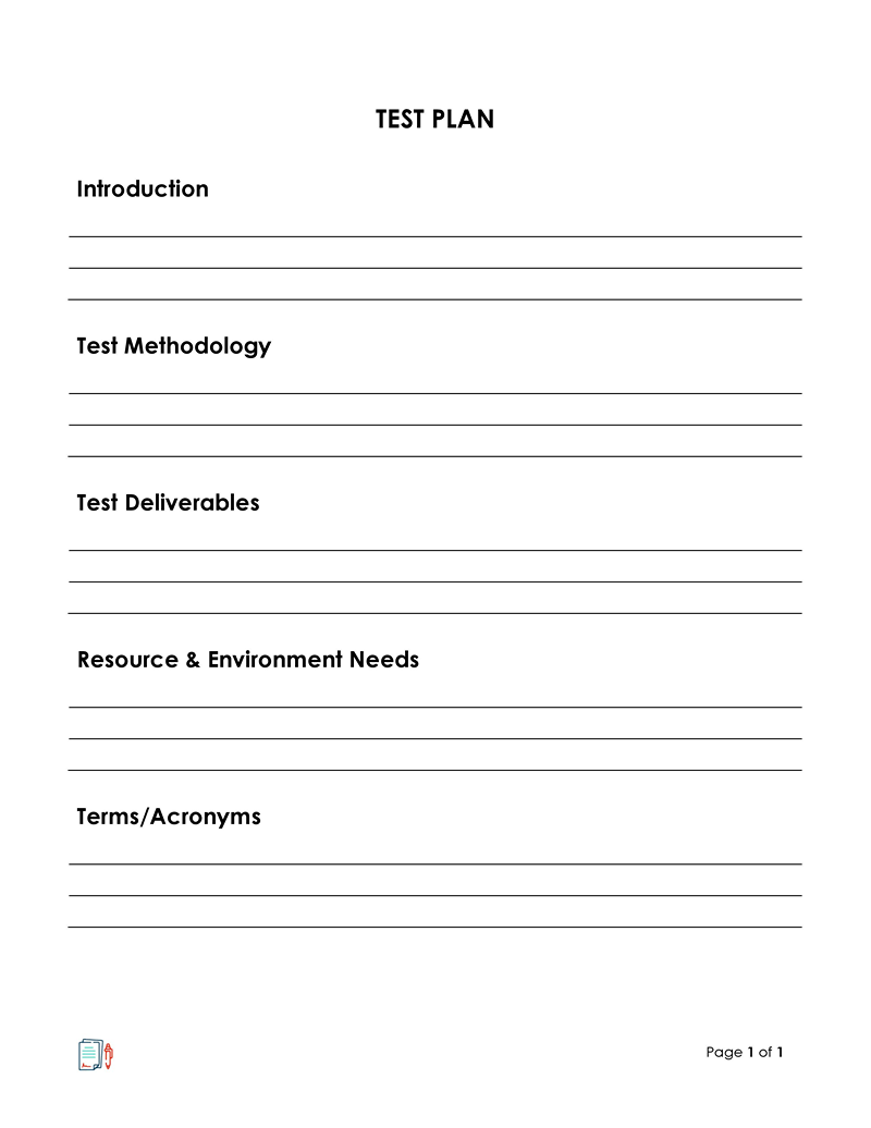 Free Downloadable Test Plan Template 05 for Word Document
