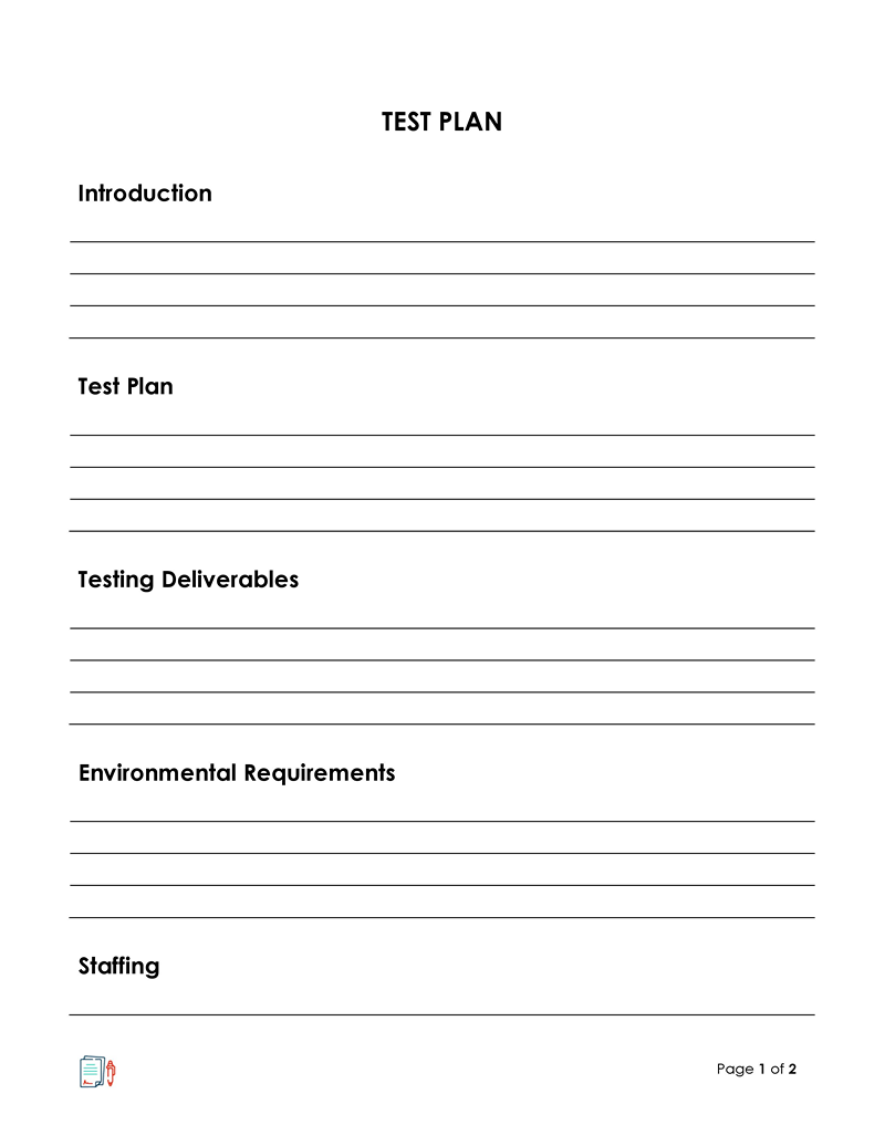 Great Editable Test Plan Template 06 for Word Document