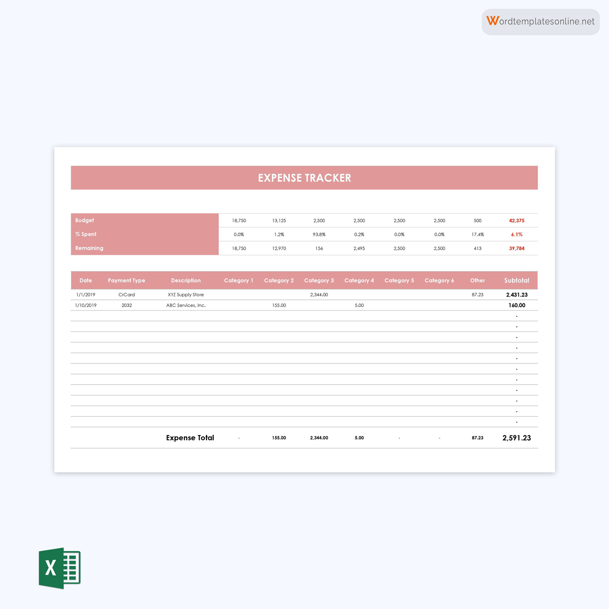 Free Printable Expense Tracker Sheet Template 01 in Excel Format