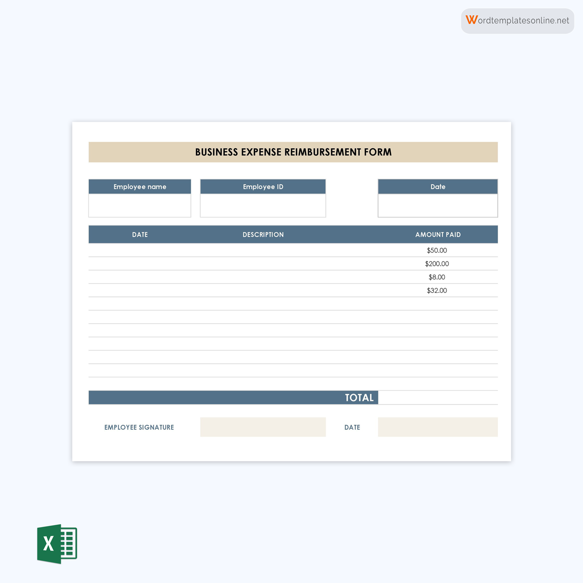 Free Downloadable Business Expense Reimbursement Form as Excel Sheet