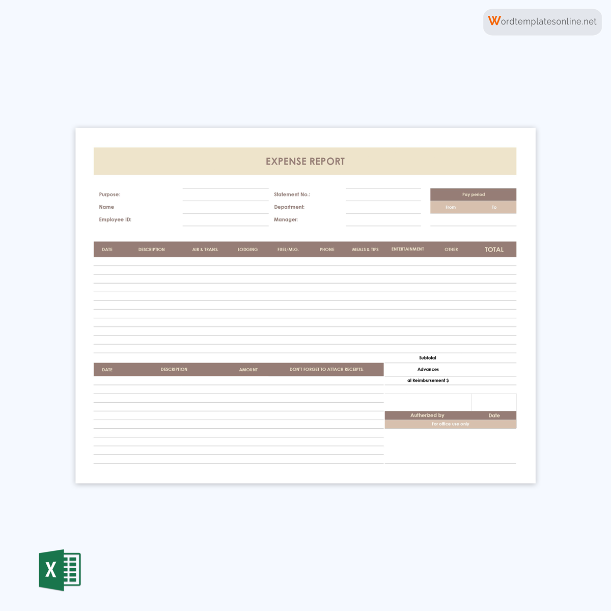 Free Editable Expense Report Template 01 as Excel Sheet
